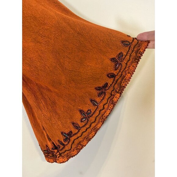 Retro Floral Beaded Boho Top Orange L Indie Hippie Western Folk Artsy Funky 80s - Picture 4 of 16